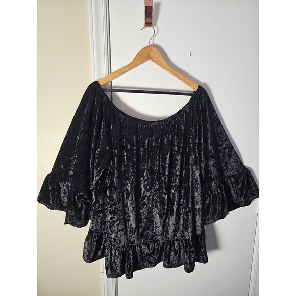 Black Velvet 3X Top Peasant Rennaissance Bell Sleeve Plus Dark Romantic Gothic - Picture 5 of 5